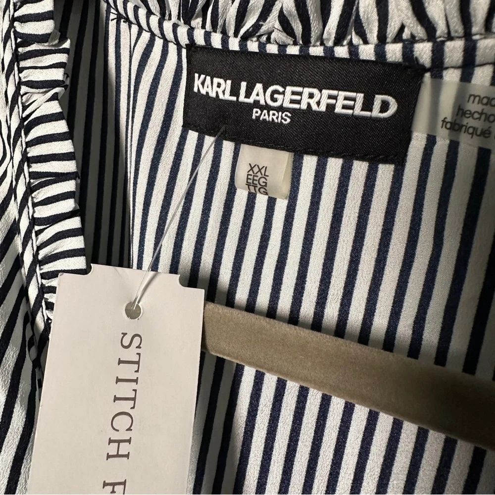 Karl Lagerfeld Women's Black and White Striped Blouse - Picture 12 of 14